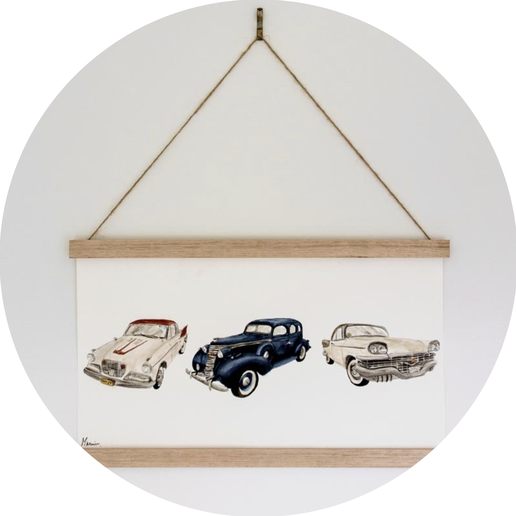 A custom watercolour painting of studiebakers for a memorial piece